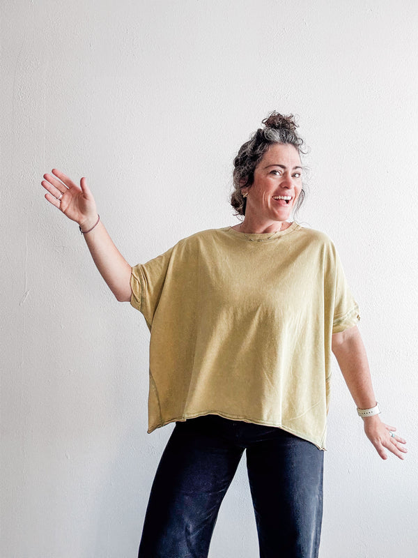 mineral washed oversized crop tee | cool matcha