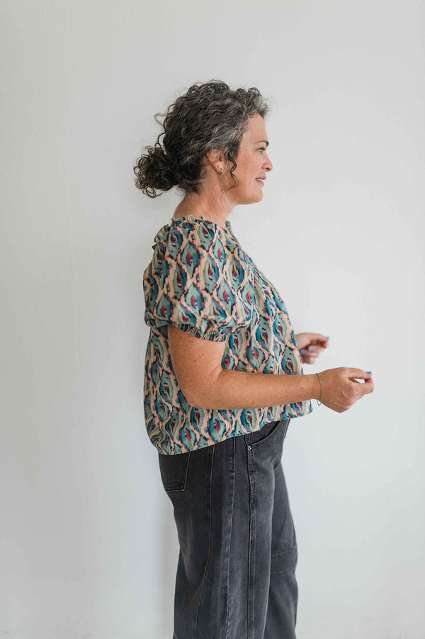 golden hour smocked peasant blouse | blue