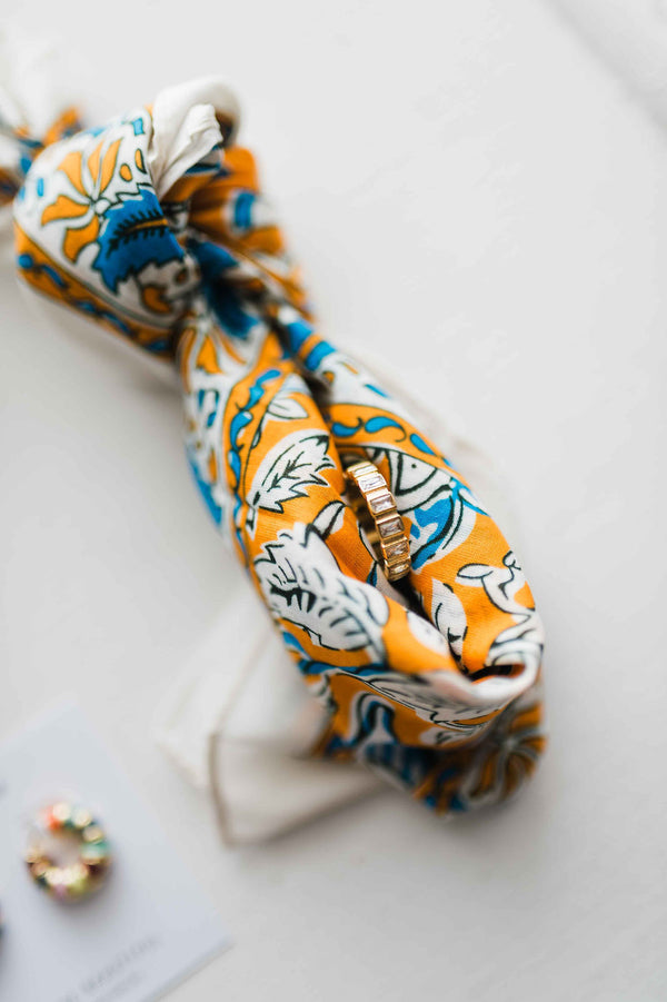 floral bandana | blue + orange multi