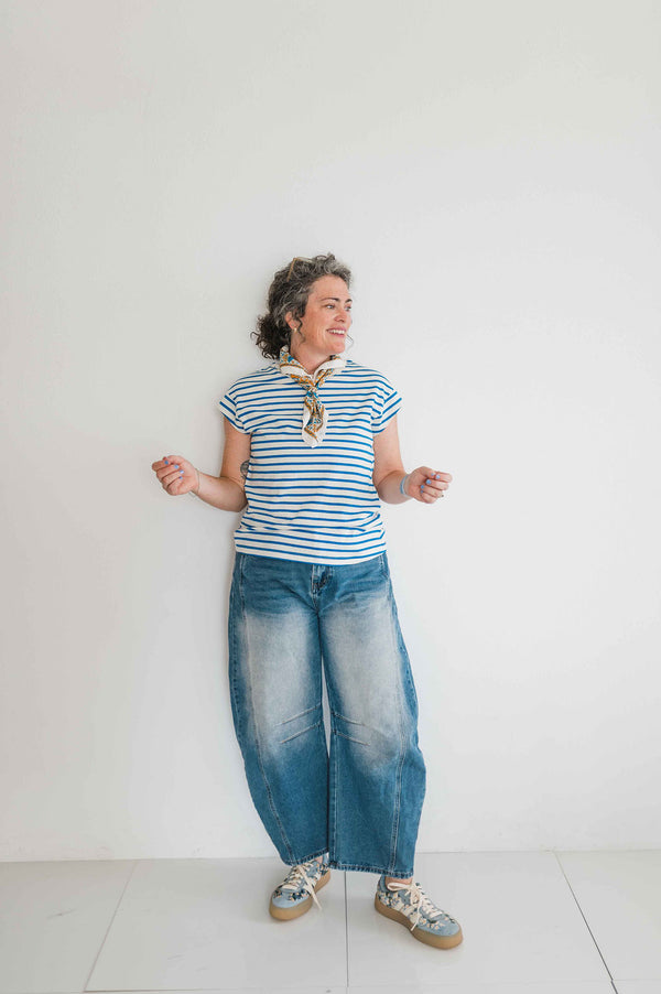 striped cap sleeve tee | blue