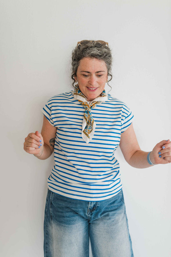 striped cap sleeve tee | blue