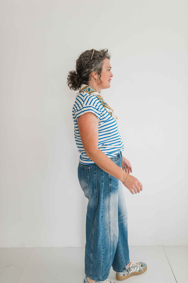 striped cap sleeve tee | blue