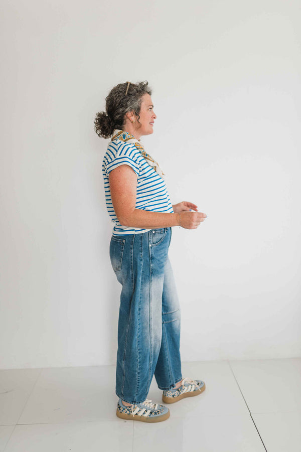 striped cap sleeve tee | blue