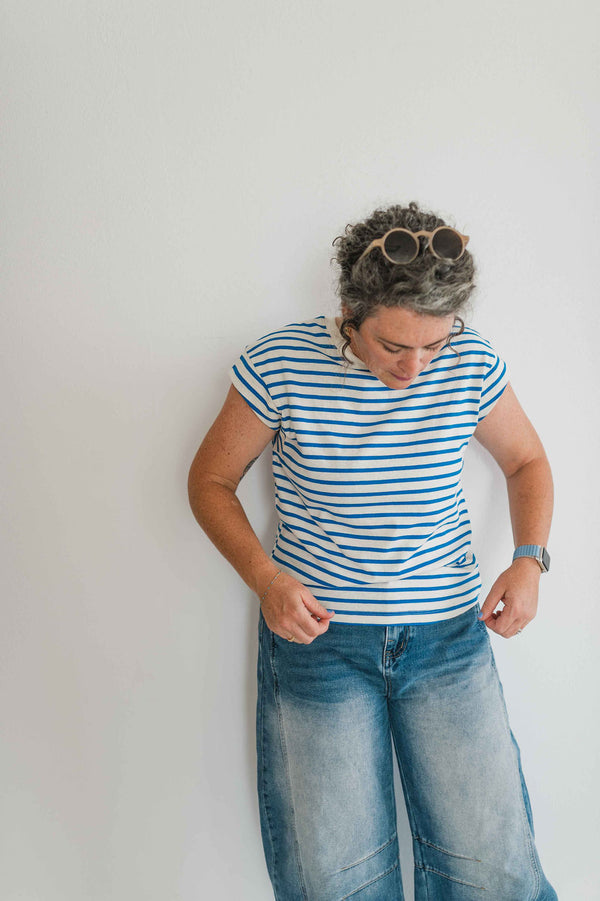 striped cap sleeve tee | blue