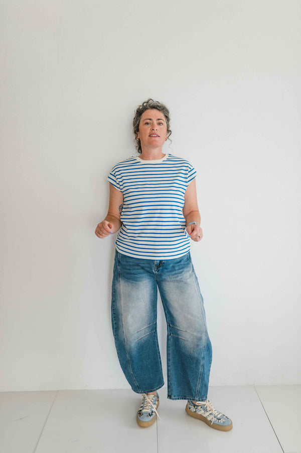 striped cap sleeve tee | blue