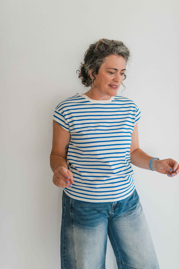striped cap sleeve tee | blue