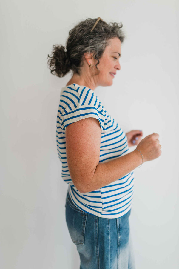 striped cap sleeve tee | blue