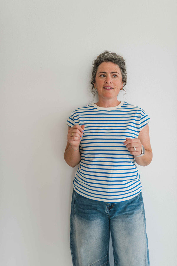 striped cap sleeve tee | blue
