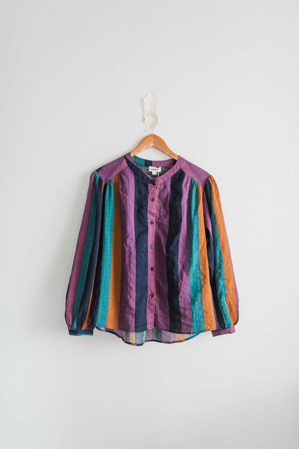 jewel tone button front top | stripes
