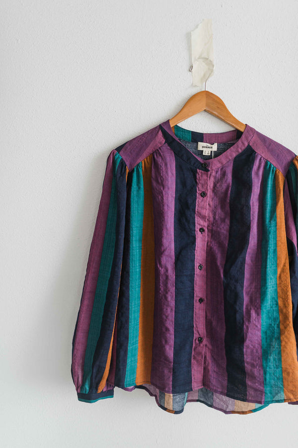 jewel tone button front top | stripes