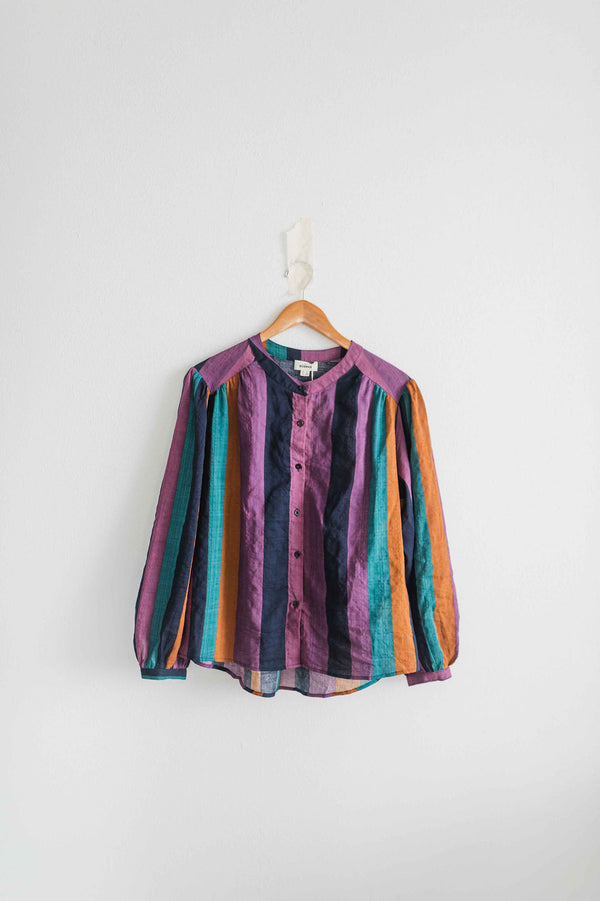 jewel tone button front top | stripes