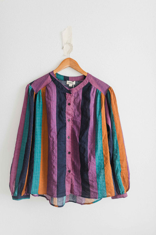 jewel tone button front top | stripes