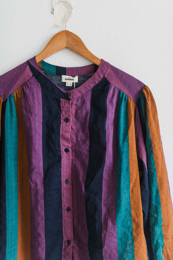 jewel tone button front top | stripes