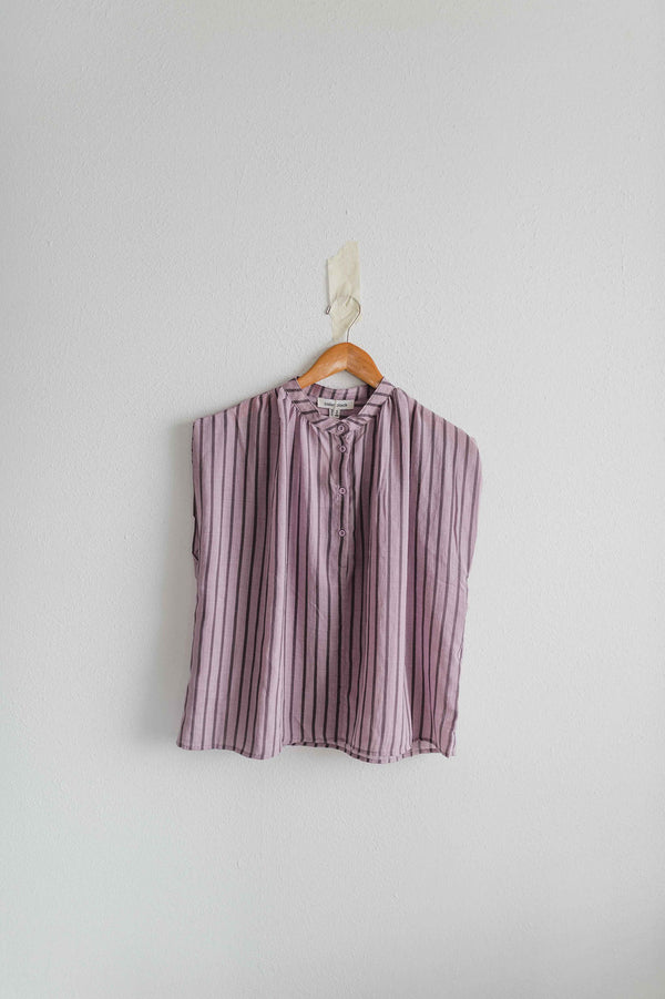 gathered stripe sleeveless blouse | purple