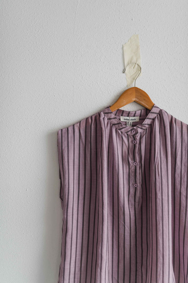 gathered stripe sleeveless blouse | purple