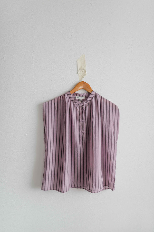 gathered stripe sleeveless blouse | purple