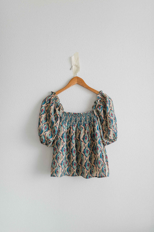 golden hour smocked peasant blouse | blue