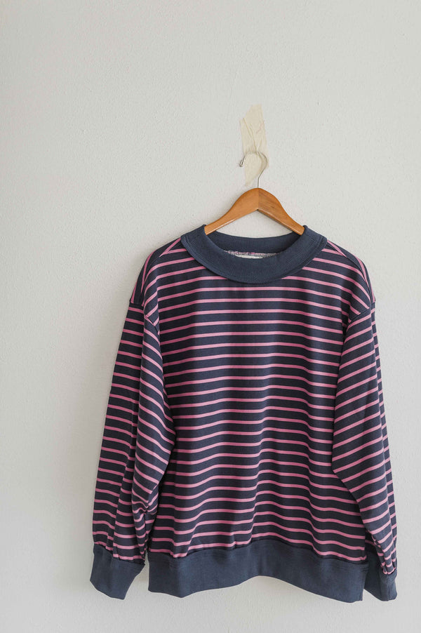oversized french terry striped pullover | charcoal + pink