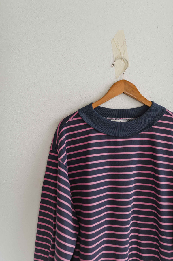 oversized french terry striped pullover | charcoal + pink