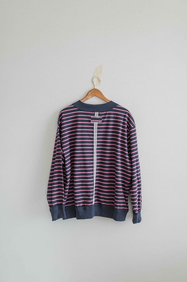oversized french terry striped pullover | charcoal + pink