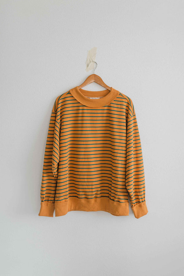 oversized french terry striped pullover | mustard + teal