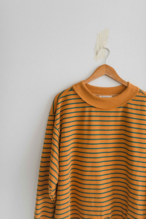 oversized french terry striped pullover | mustard + teal
