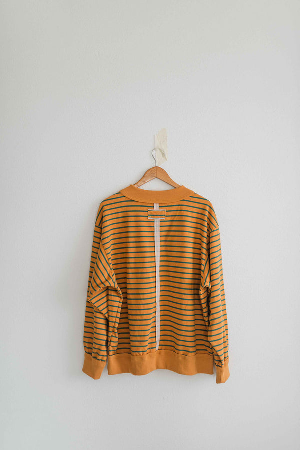oversized french terry striped pullover | mustard + teal