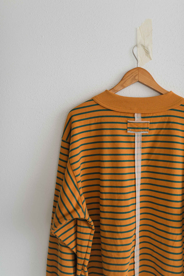 oversized french terry striped pullover | mustard + teal