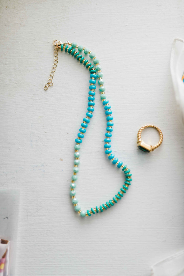 stone + glass beaded necklace