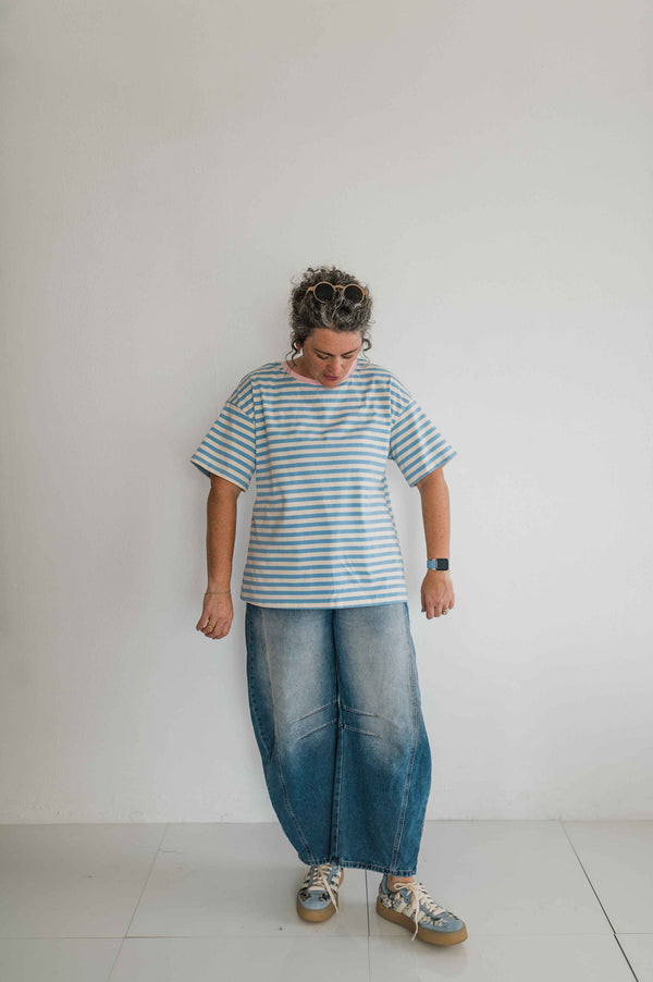 stripe tee | sky blue + pink