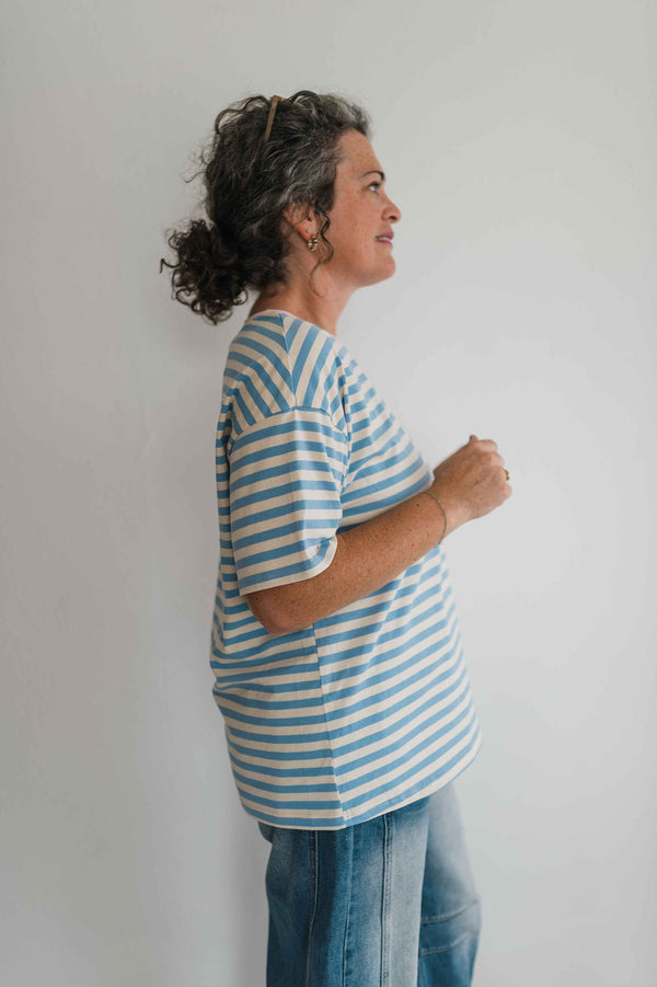 stripe tee | sky blue + pink