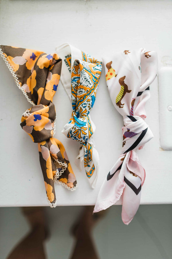 retro printed poppy bandana | orange + brown