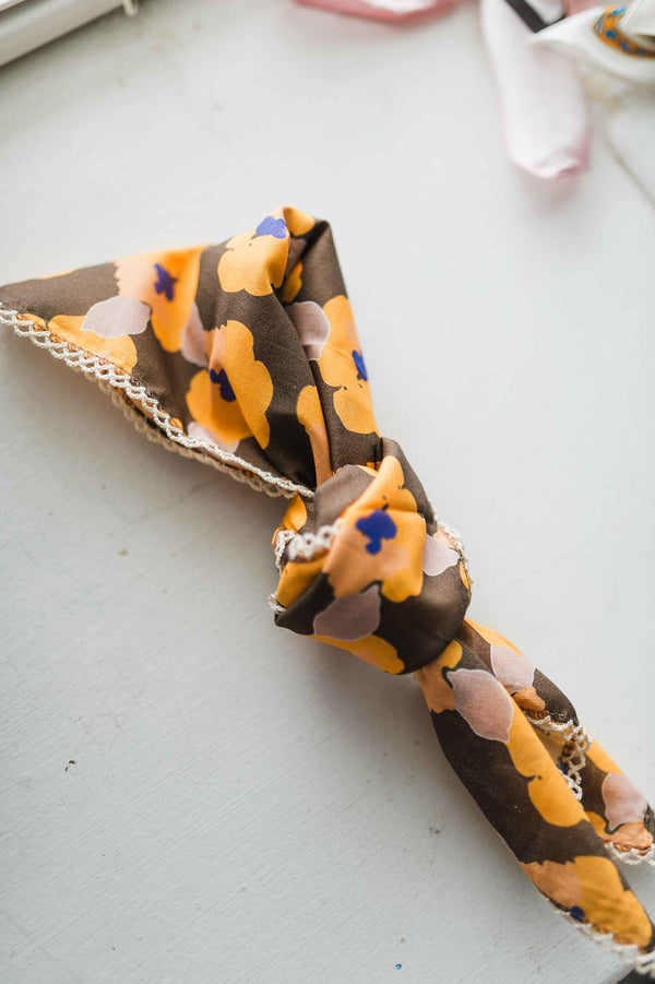 retro printed poppy bandana | orange + brown