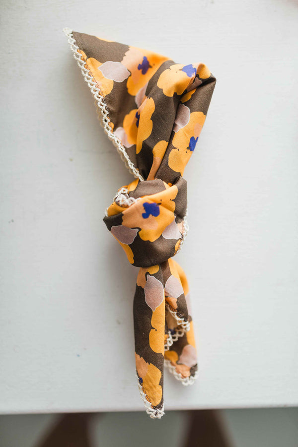 retro printed poppy bandana | orange + brown