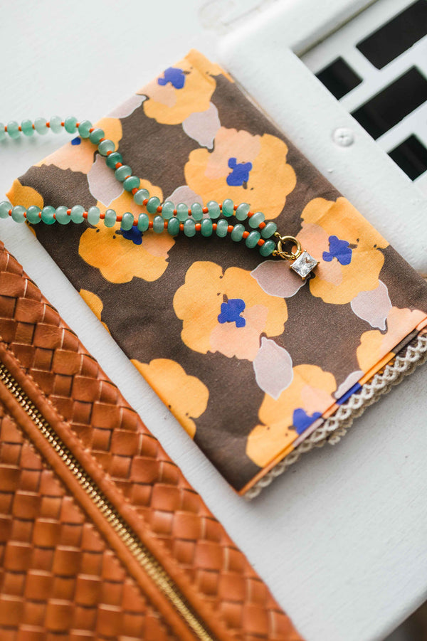 retro printed poppy bandana | orange + brown