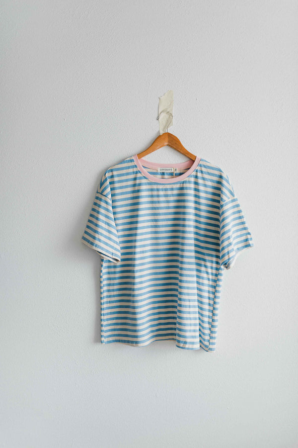 stripe tee | sky blue + pink