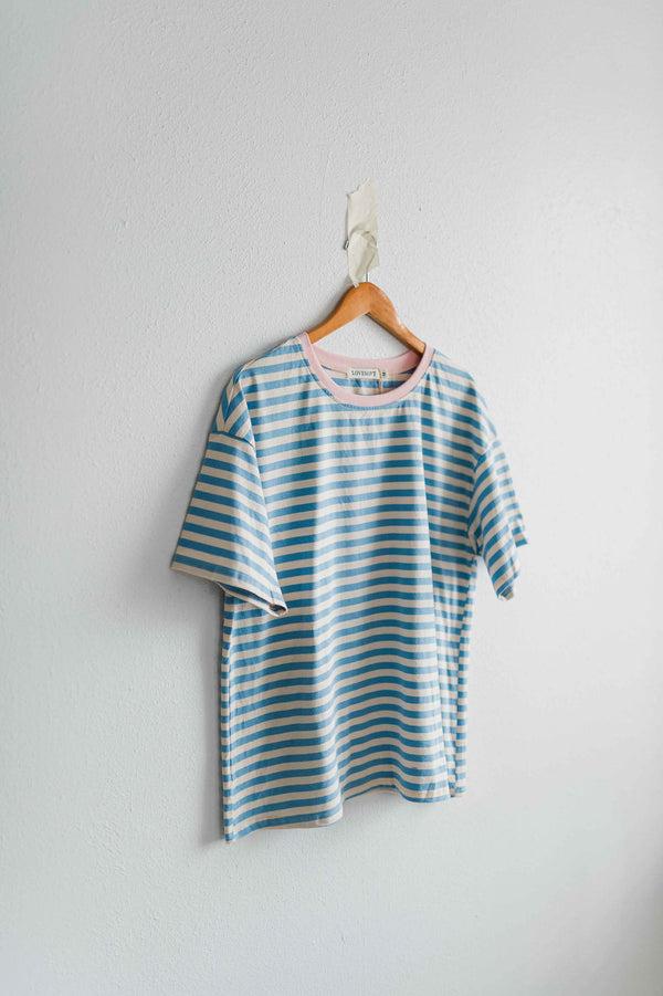 stripe tee | sky blue + pink