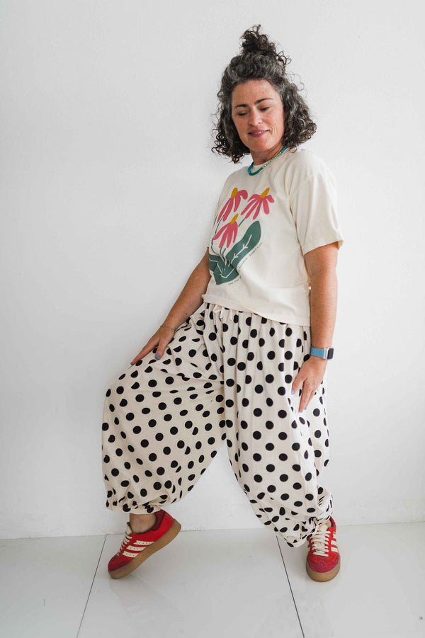 polka dot balloon pants | black + ivory