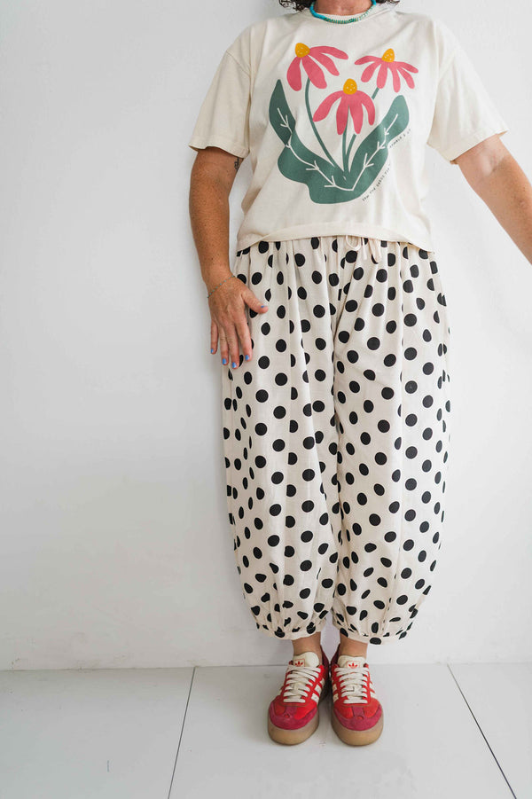 polka dot balloon pants | black + ivory
