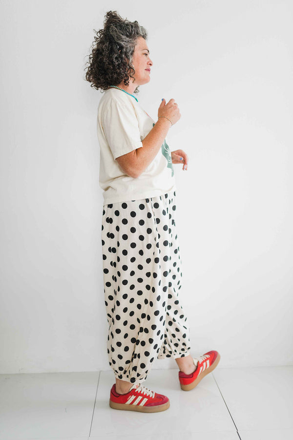 polka dot balloon pants | black + ivory