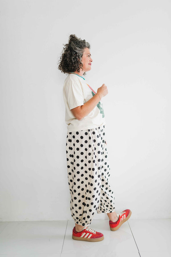 polka dot balloon pants | black + ivory