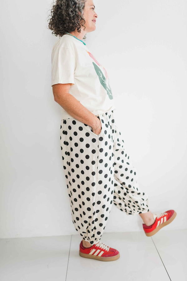 polka dot balloon pants | black + ivory
