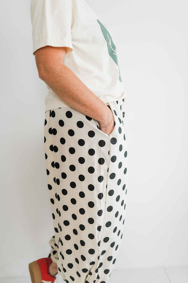 polka dot balloon pants | black + ivory
