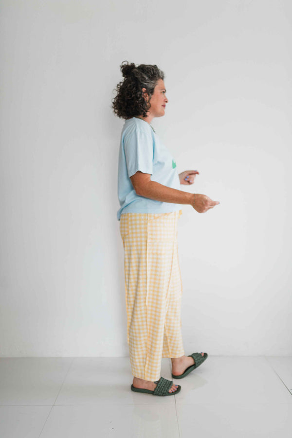soft check barrel pants | banana