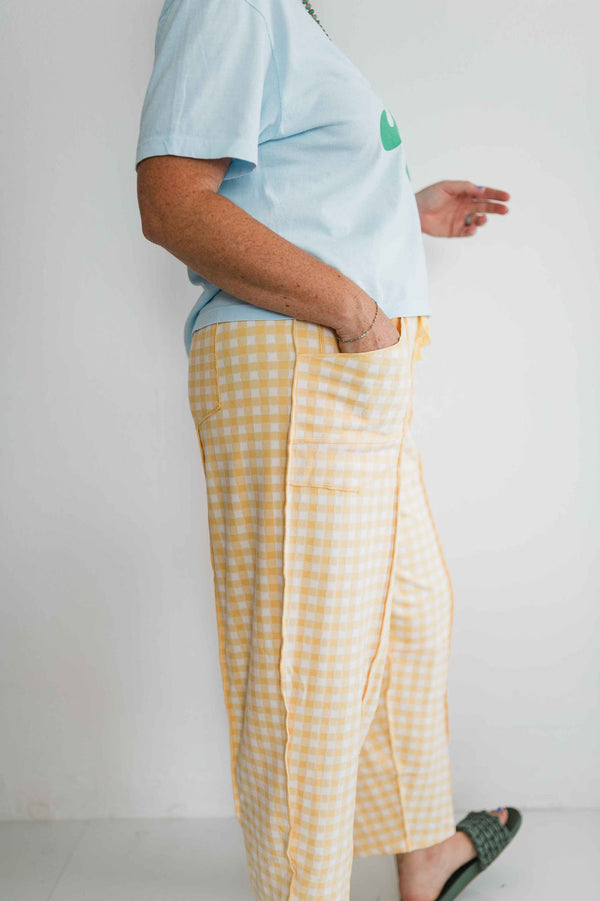soft check barrel pants | banana