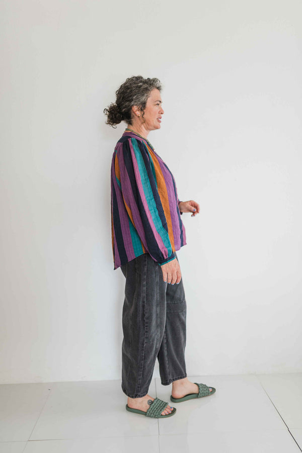 jewel tone button front top | stripes