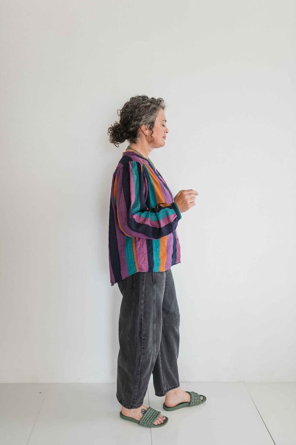jewel tone button front top | stripes