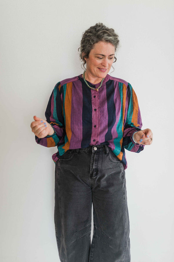 jewel tone button front top | stripes