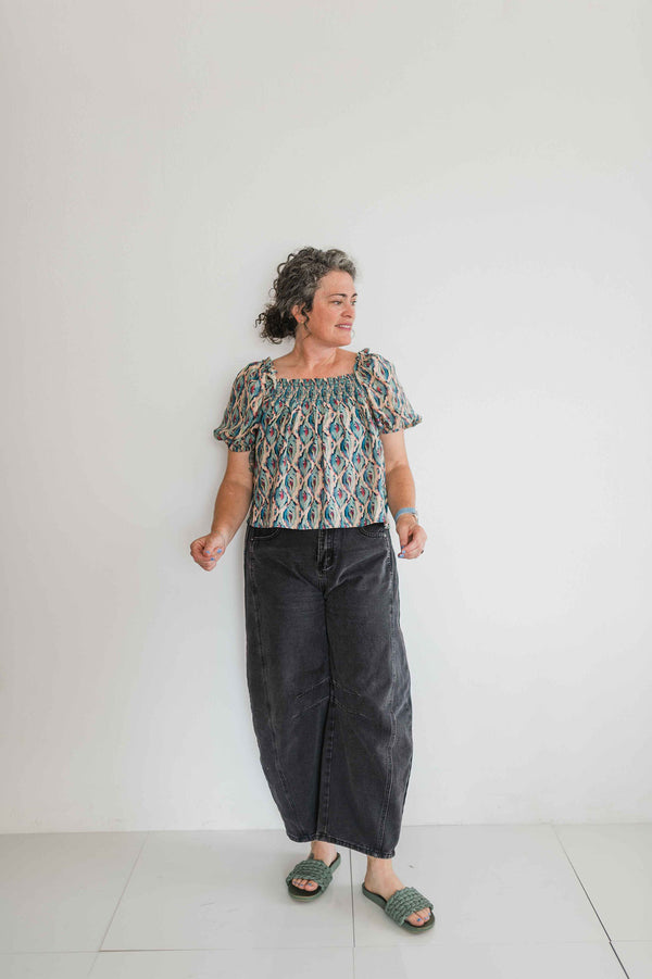 golden hour smocked peasant blouse | blue