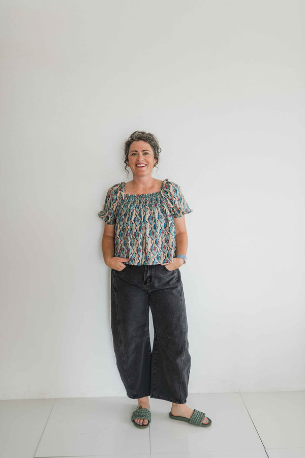 golden hour smocked peasant blouse | blue